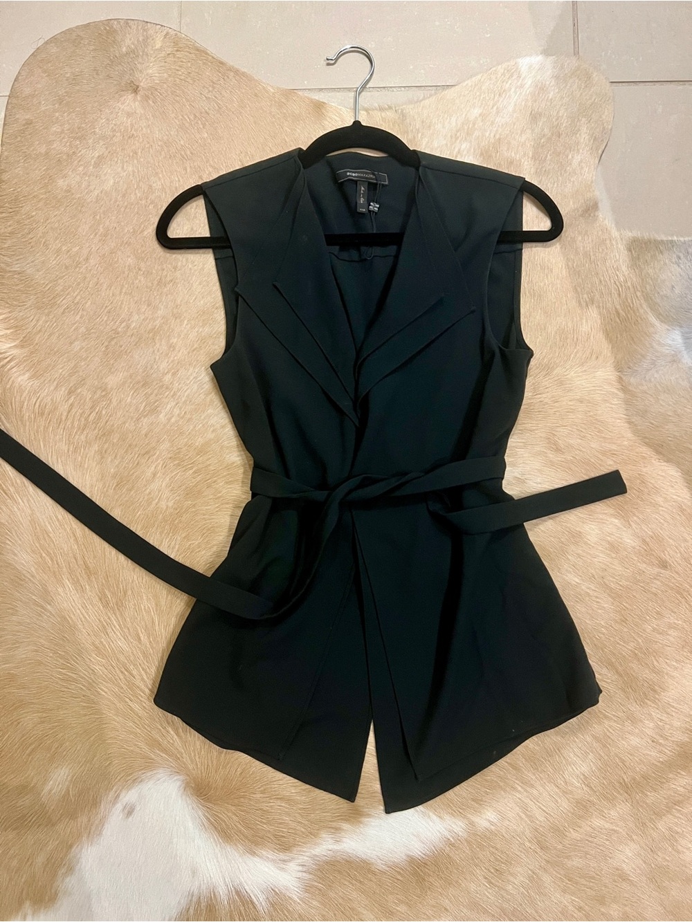 BCBGMaxAzria Black Sleeveless Wrap Vest with Waist Tie